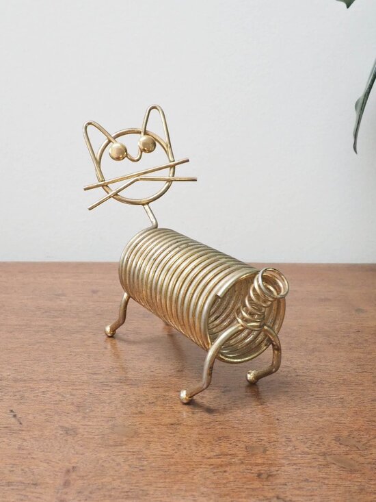 Other - Vtg Brass Spiral Cat - Brass Spring Letter Holder - Desk Organizer
